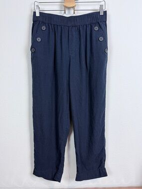 LOFT Outlet Navy High Rise Straight Cropped Linen Blend Sailor Pants M